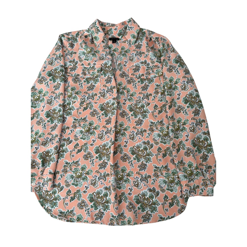 Ann Taylor Peach Floral Paisley Button Down Blouse Long Sleeve Top Medium Office